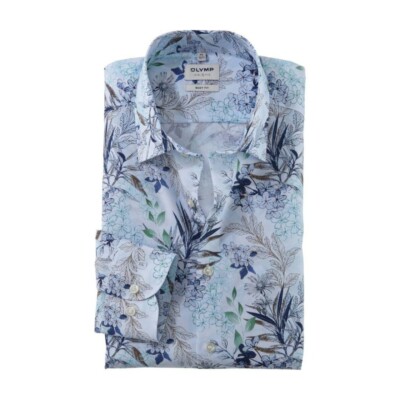 Olymp Level Five Men's Business Shirt Blue Floral 214174 11 Bleu