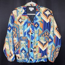Vintage GDT TOO Bomber Graphic Jacket Colorful Western Azteck Button Up OSFA