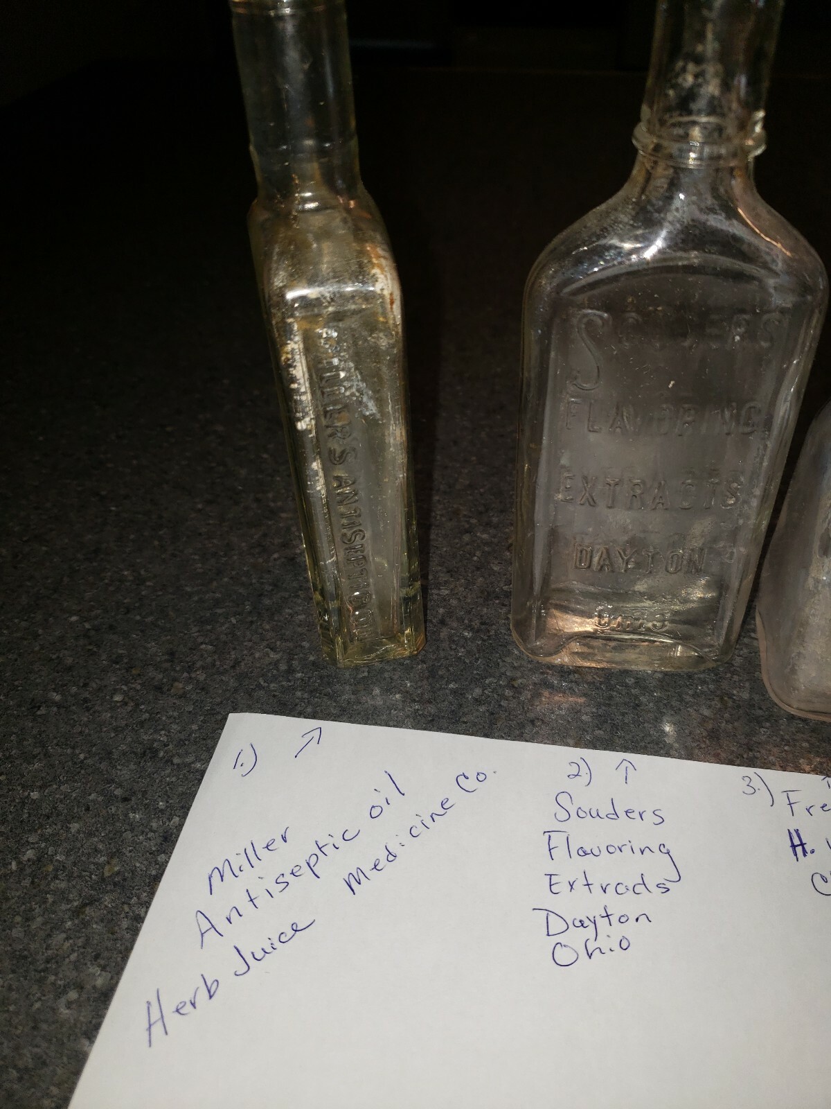 Antique Lot Of 6 Embossed Glass Medicine Bottles SOUDERS, EXTRACTS, OIL