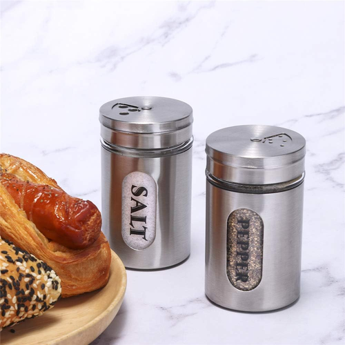 Salt and Pepper Shakers Stainless Steel and Glass Set (Silver) - Picture 7 of 12