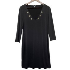 Chelsea & Theodore Dress Little Black Dress LBD Size L Fitted Stretch 3/4-Sleeve