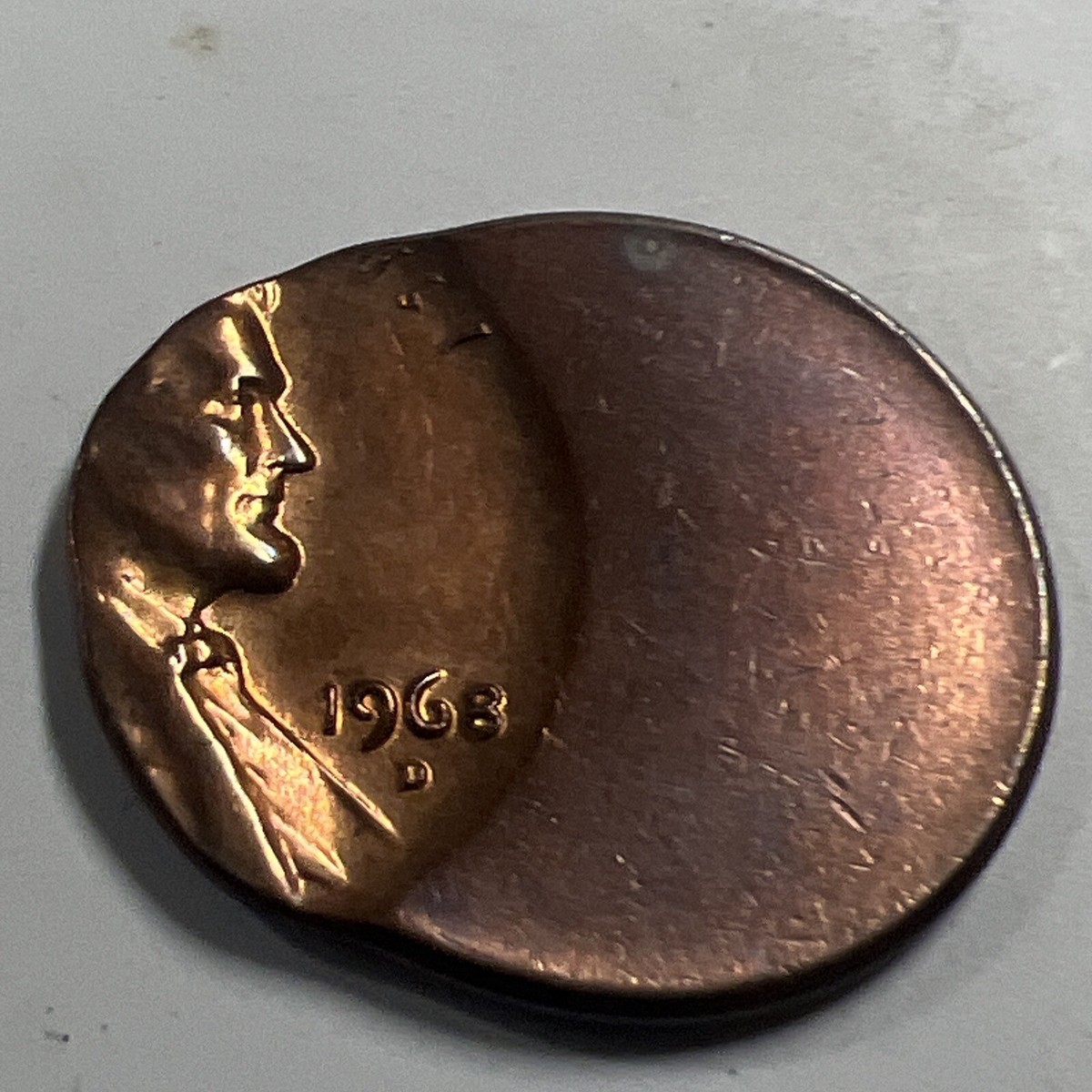 1968 D Lincoln Memorial Cent Mint Error Off Center Copper Penny
