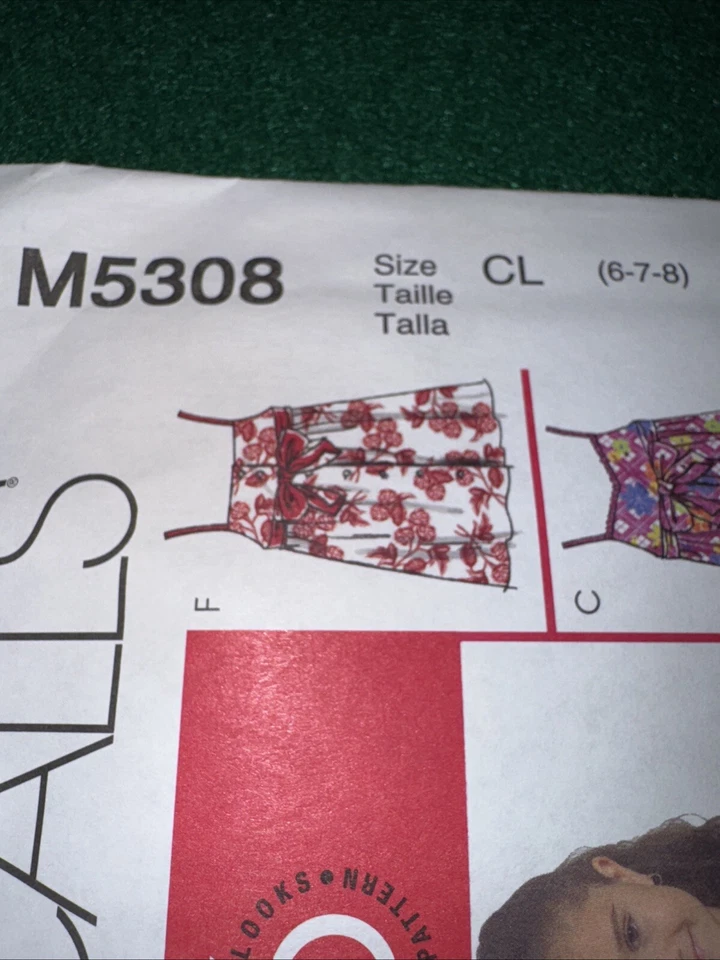 McCalls M5308 Girls Tops Dresses Shorts Capri Pants Sewing Pattern Sz 6-8 Precut - Image 4 of 4
