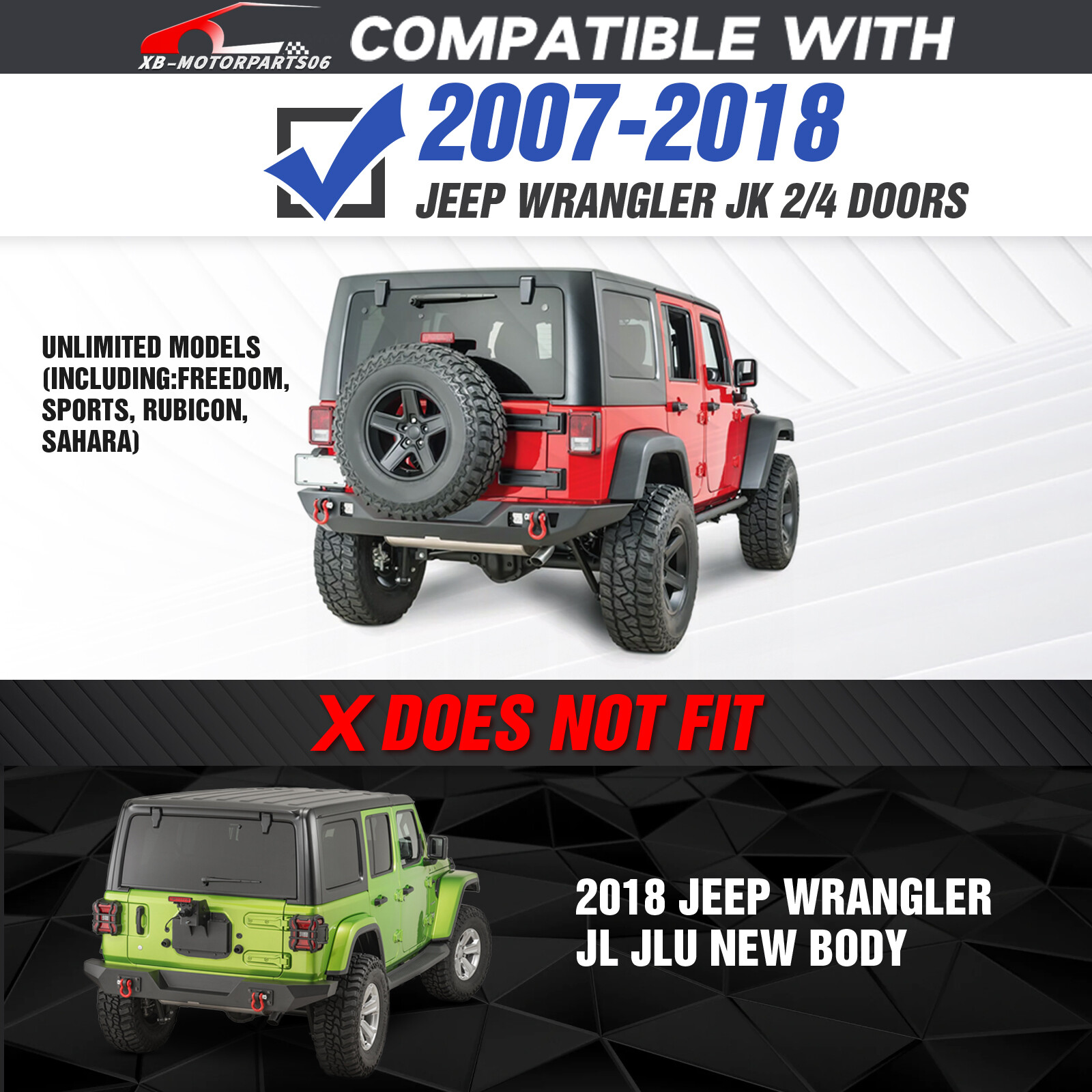 Jeep Wrangler JK JKU Front Rear Bumper with License Plate Frame 2007-2018