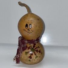 Hand Painted Gourd Snowman Christmas Holiday Figurine w/ Scarf Hand Crafted