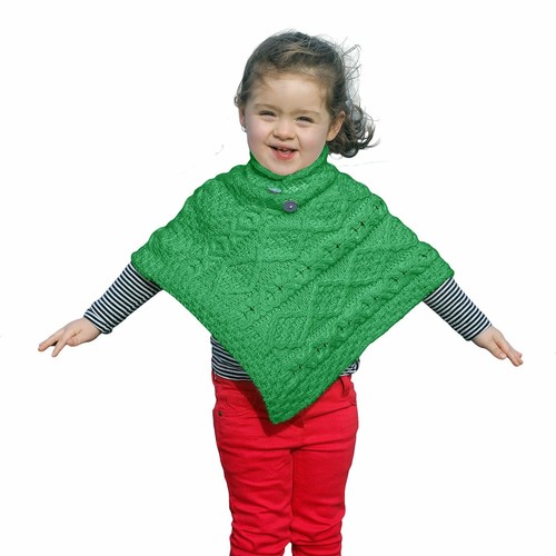 Irischer Merinowolle Poncho Kinder Aran Zopfmuster Pullover Stehkragen warm weich - Bild 5 von 6