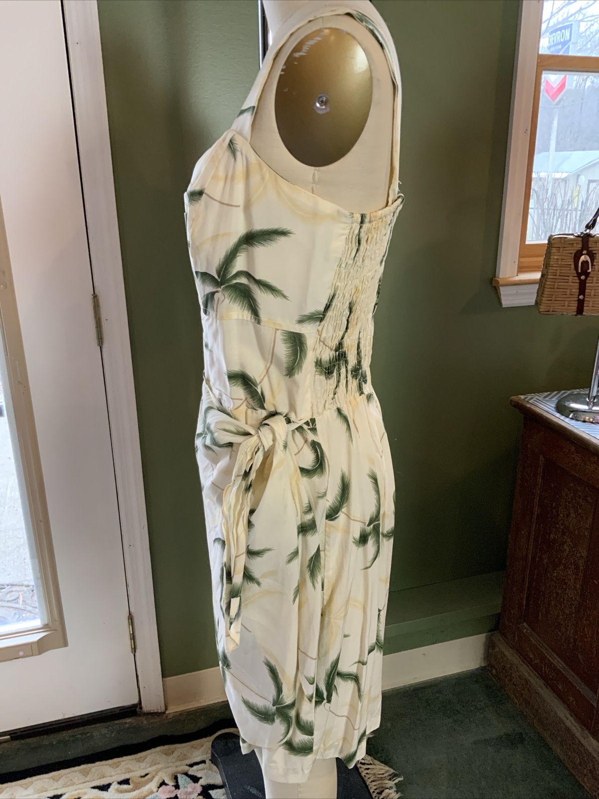 Vintage Paradise Found Hawaiian Floral Dress Palm Trees Made in Hawaii Sz XL