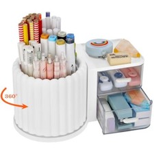Rotating Office Desk Organizers and Accessories with 2 Drawer, Pencil White