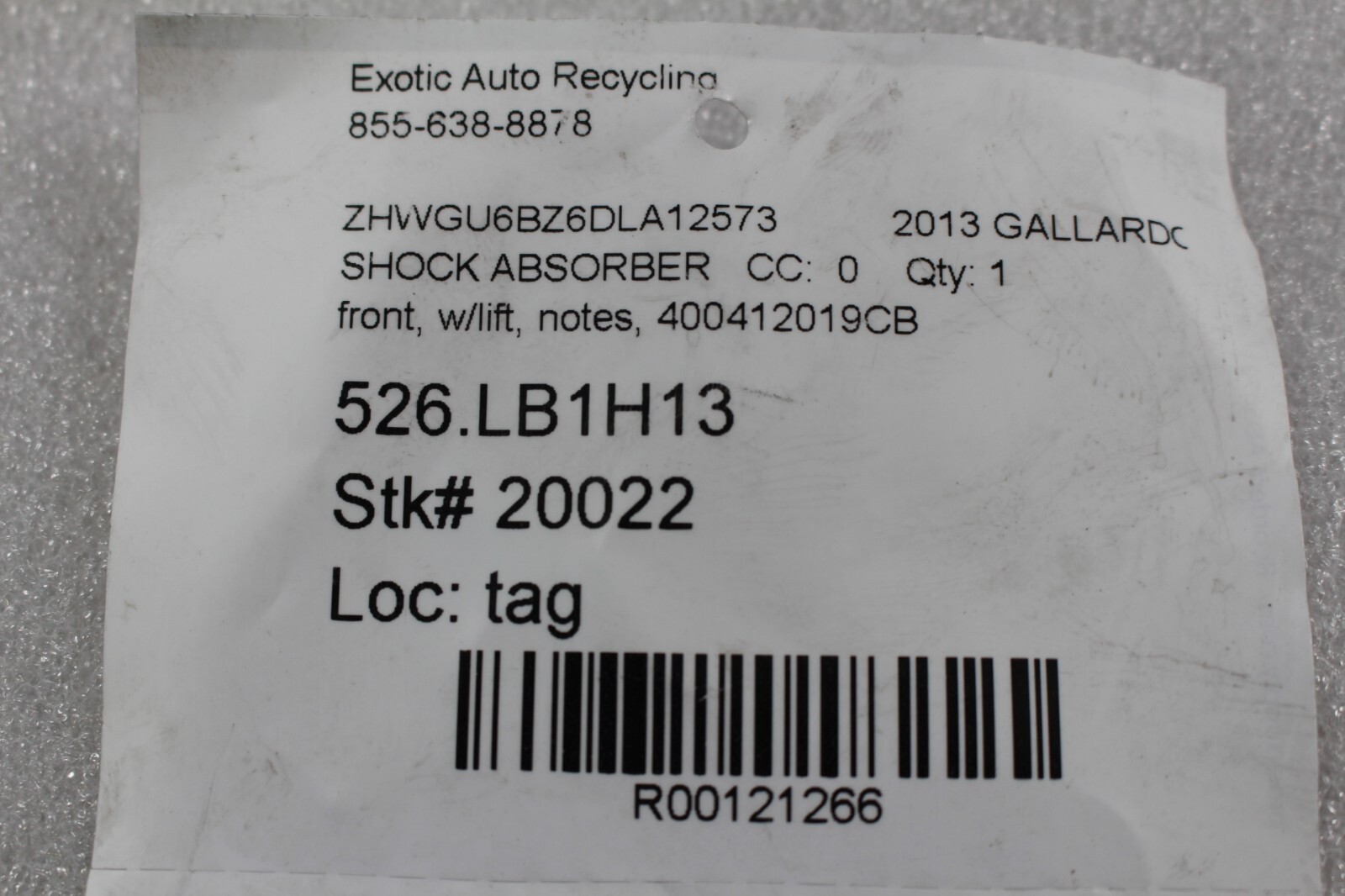 Lamborghini Gallardo, Front Shock Absorber w/Lift, Ripped Boot, Used 400412019CB