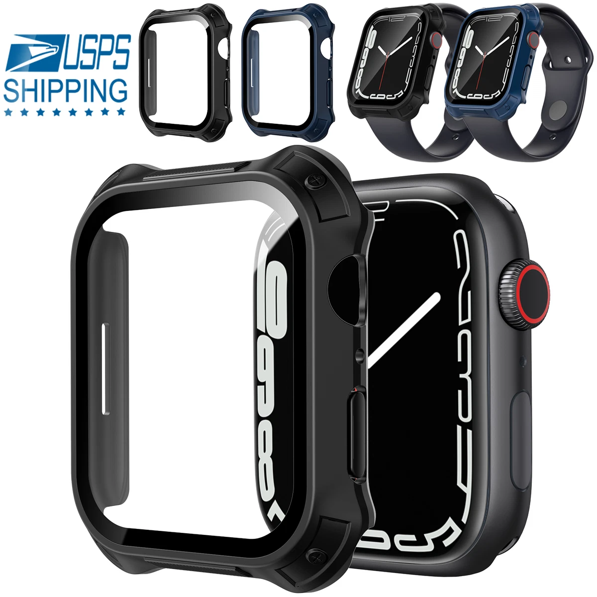 For Apple Watch Series 9/8/7 41mm/45mm Full Cover Case Glass