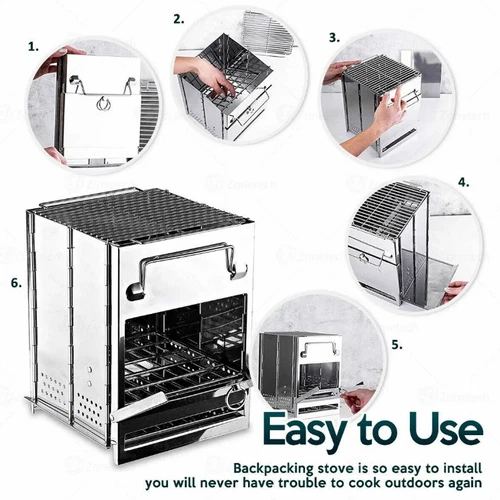 Wood Burning Camp Stove Camping Folding Mini Rocket Portable Backpacking BBQ US - Picture 8 of 10