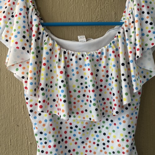 Stella Cove Girls Swimsuit Size 10 Years ruffle white polka dot one piece swim - Picture 4 of 7