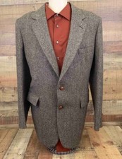 Oakbrook Mens Blazer Gray Chevron Single-Breasted Notch Lapel 100 Pure Wool 44L