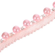 5Pcs 5 Yard 6mm OD 0.51" Wide Faux Pearl Lace Ribbon, Pink