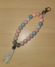 Beaded Handmade Stretchy Key Chain Bracelet Lobster Claw New Beads Tassel Pastel