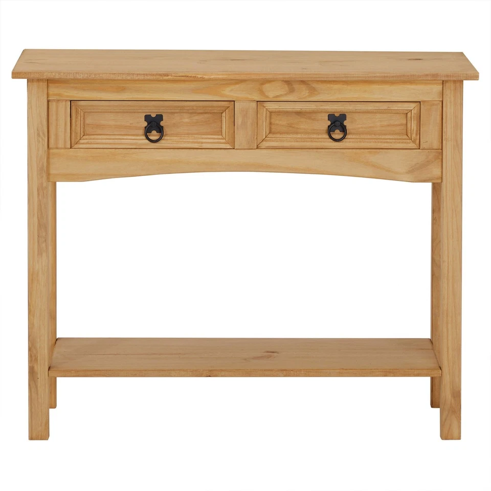 Console table meuble d'appoint style mexicain 2 tiroirs pin finition teinté/ciré - Photo 3/4