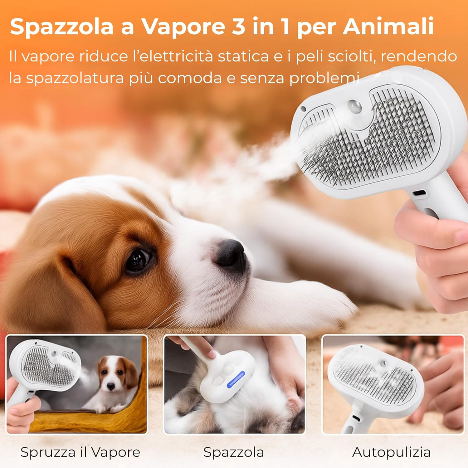 Spazzola a Vapore per Cani E Gatti, Spazzola a Vapore per Animali Domestici, 3 i - 2