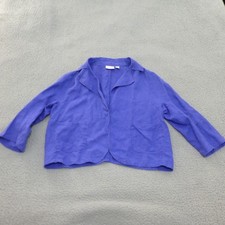 Chicos Open Front Jacket Purple 3/4 Sleeve Linen Size 1 Medium Notch Lapel