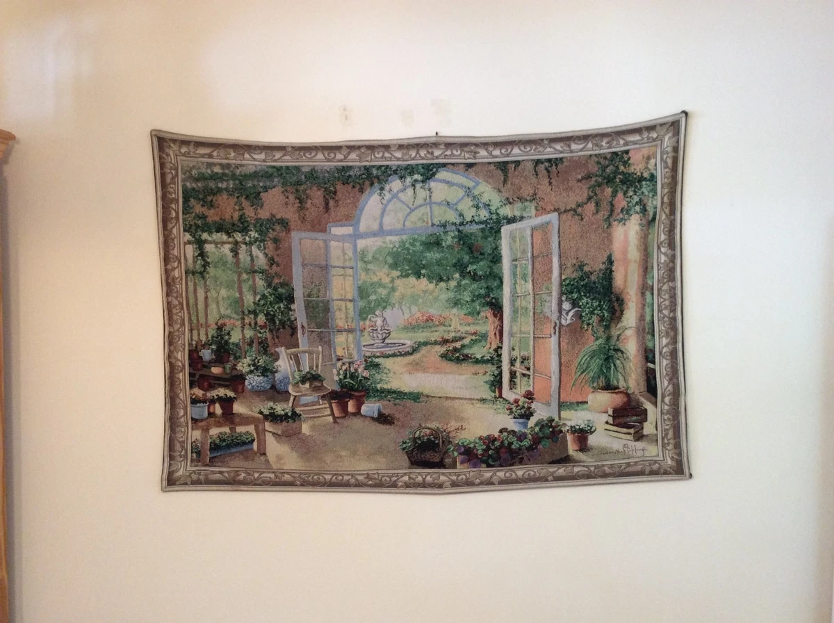 Tapisserie Décorative Vintage Country French - Motif Floral Et Jardin - 18x17 Pouces