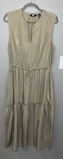 Lands' End Women's Size Large Sleeveless Lyocell Tiered Midi Dress Beige NWT