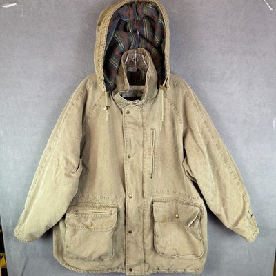 Field & Stream Mens Heavy Parka Jacket 1XB VTG? Hooded Flannel & Quilted Lined