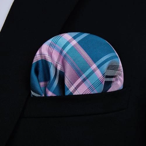 Bow Ties for Men Check Plaid Self Tie Bow Tie and One Size D-01 Pink/Aqua - Image 4 of 4