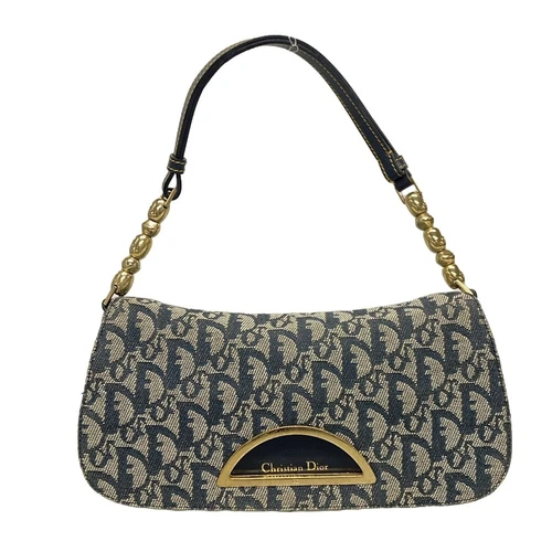 Authentique sac à bandoulière DIOR/ChristianDior Maris bleu marine crème cuir jacquard