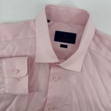 David Donahue Dress Shirt Mens 16.5 36/37 Pink Trim Fit Micro Check Cotton