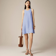 New JCREW Size XXS Maxine Button-Back Dress in Linen French Blue $128 BY820