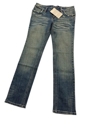 Beury Basic Jeans Womens 30 Blue Medium Wash Low Rise Straight Distressed 33x31