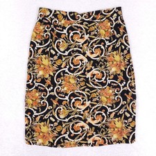 Vintage Platinum Dorothy Schoelen Skirt Womens 12 Black Baroque Bird Rayon 90s
