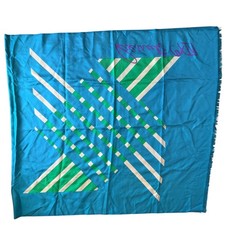 Vintage Cerruti CXIII Signature Geometric Print Silk Scarf Blue Green Fringed