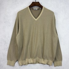 Maus Hoffman Sweater Mens 2XL XXL Beige Gold V Neck Stretch Pullover Made In USA