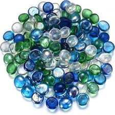 1 kg Mixed Colour Glass Pebbles – Flat Round Decorative Beads for Vase Fillers