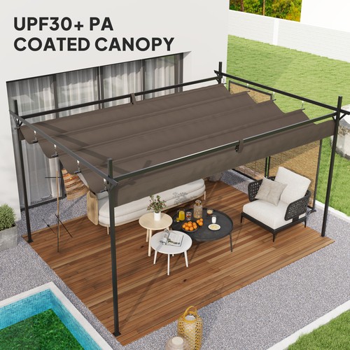 10' x 13' Metal Pergola with Retractable Canopy, Brown - Picture 6 of 11