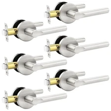 knobelite 6 Pack Satin Nickel Passage Door Lever,Non-Locking Keyless Door Han...