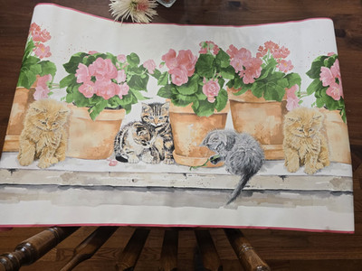 Lot 4 Roll WIDE 20.5'' x 10 yard Wallpaper Border Cat Kittens Geraniums prepasted