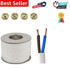 2 CORE Flat Mains Cable Wire Flex White 0.75MM 6A 6 AMP Priced PER Meter 4.99 per metre