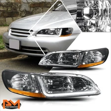 For 98-02 Honda Accord LED DRL Black Housing Amber Corner Headlight/Lamp Pair