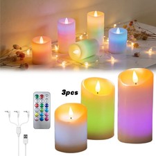 3 Pcs Flameless Color Changing Wax LED Pillar Candle Remote Control AUL