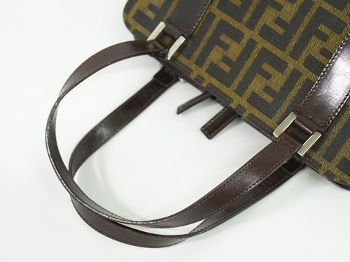 FENDI Zucca Canvas Tote Handbag Brown Gold Italy - Picture 5 of 15