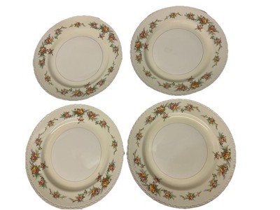 Homer Laughlin Georgian Eggshell Dinner Plates ~10'' Pink & Yellow Roses Set 4