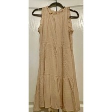 Staccato Mini Dress Small Sleeveless Tiered Ruffled Flowy Minimalist Boho Beige