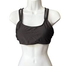 Yonique Womens Black Scoop Neck Double Strap Criss Cross Bikini Top Size Small
