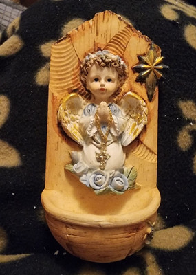  Holy Water Holder, Resin, Blue Angel By Turtle King Corp