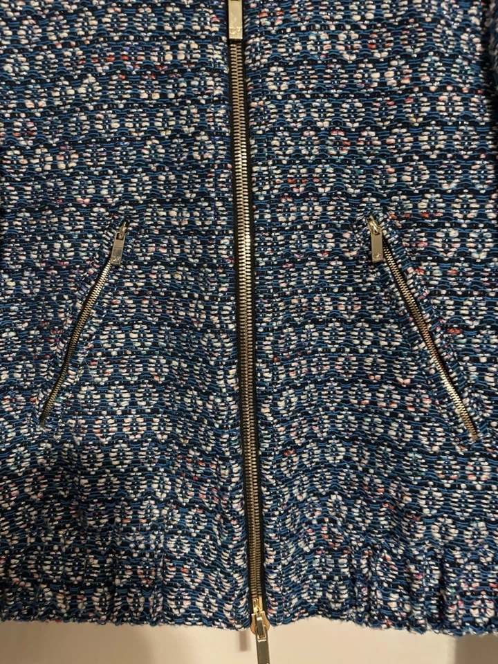 Chaqueta Blazer DVF Tweed 8 Azul Cremallera Completa Buckley Tejido Bolsillos Cortos Foto 4 de 4