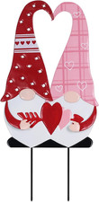Outdoor Valentine's Day Garden Stakes - Red Pink Gnome Decor with Heart Arrow