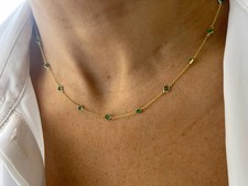 Dainty 2.10CT Princess Natural Emerald Women's Wedding Necklace 14K Yellow Gold