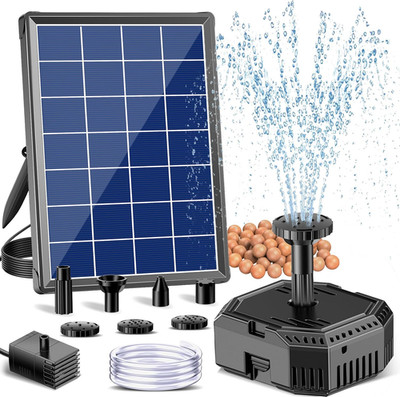 4W Solar Fountain Pump with Pond Filter, Solar Pond Filter Kit with 5 Nozzles &