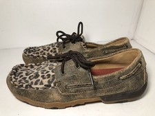 Twisted X Driving Moccasins Brown Leather Leopard WDM0057 Western Women s 8
